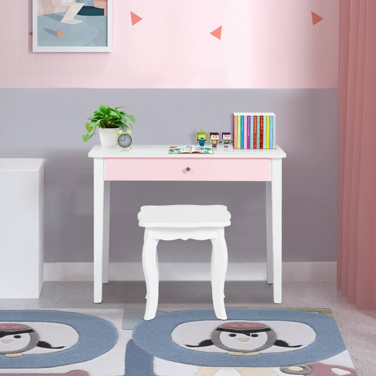 Alt View 5. Costway - Costway Kids Vanity Set Princess Makeup Dressing Play Table Set W/Mirror - White.