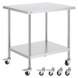 VEVOR - Stainless Steel Work Table 30 x 36 x 38 Inch, with 4 Wheels, 3 Adjustable Height Levels, Heavy Duty Food Prep Worktable - Silver