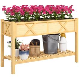 Outsunny - Raised Garden Bed, Elevated Wood Planter Box with Storage Shelf, Drainage Holes, and Liner, 47 x 22 x 31.5 in - Natural Wood