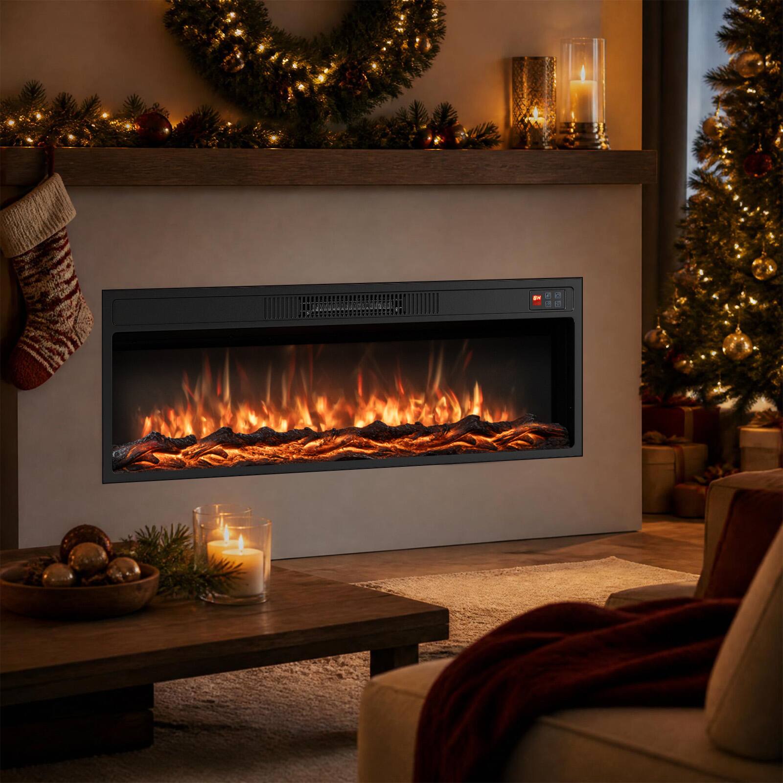 Alt View 3. Costway - Costway 36" Recessed Electric Fireplace Heater with Adjustable Flame Colors & Brightness - Black 36".