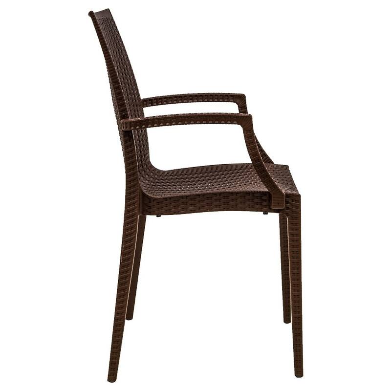 Alt View 1. LeisureMod - Mace 4-Pieces Modern Woven Pattern Dining Chairs - Waterproof Stackable Indoor Outdoor Patio Chairs - Brown.