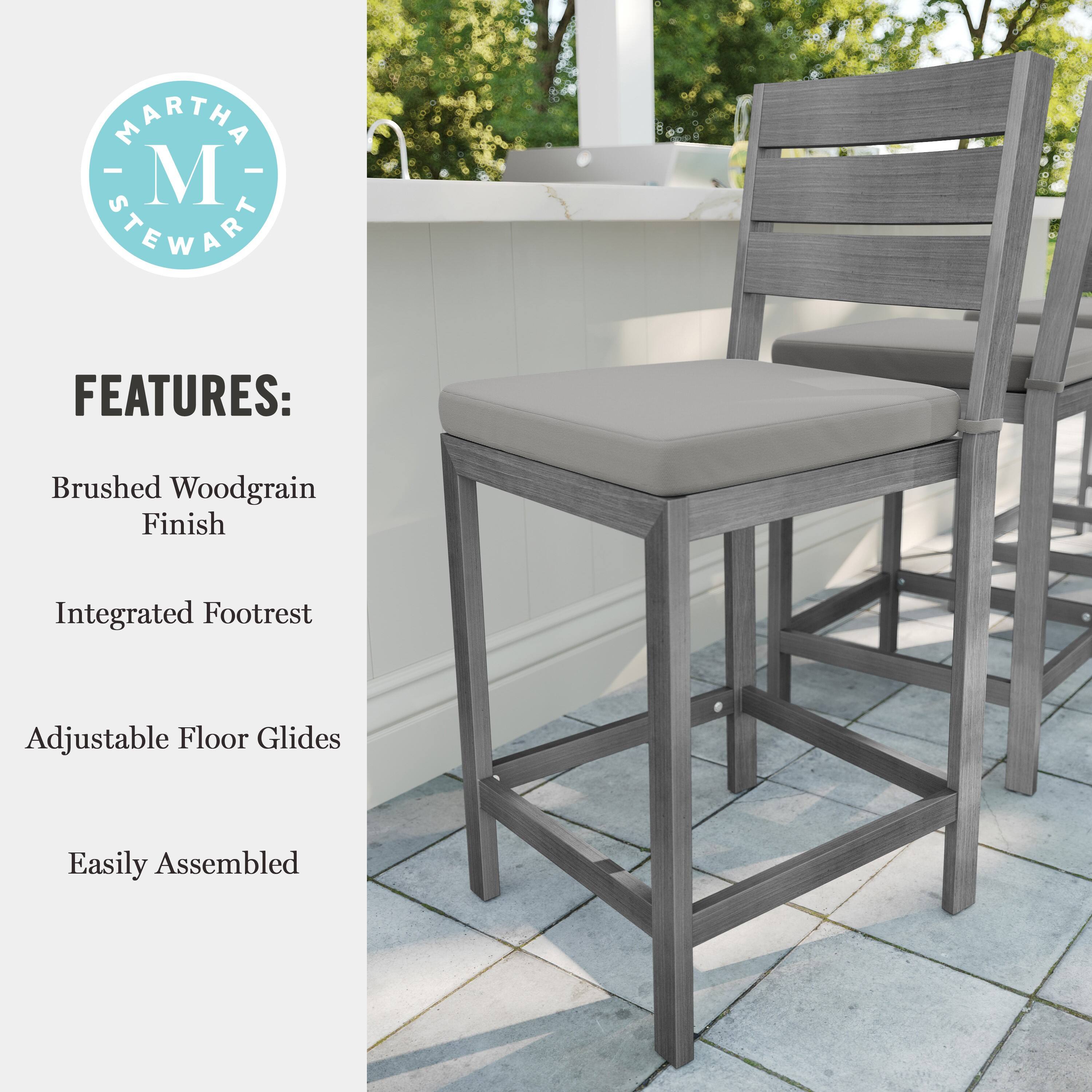 MARTHA STEWART FEATURES: Brushed Woodgrain Finish Integrated Footrest Adjustable Floor Glides Easily Assembled