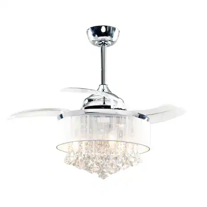 Front. Parrot Uncle - 36" Chrome Retractable 3-blade Crystal Ceiling Fan Chandelier with Remote - Chrome.
