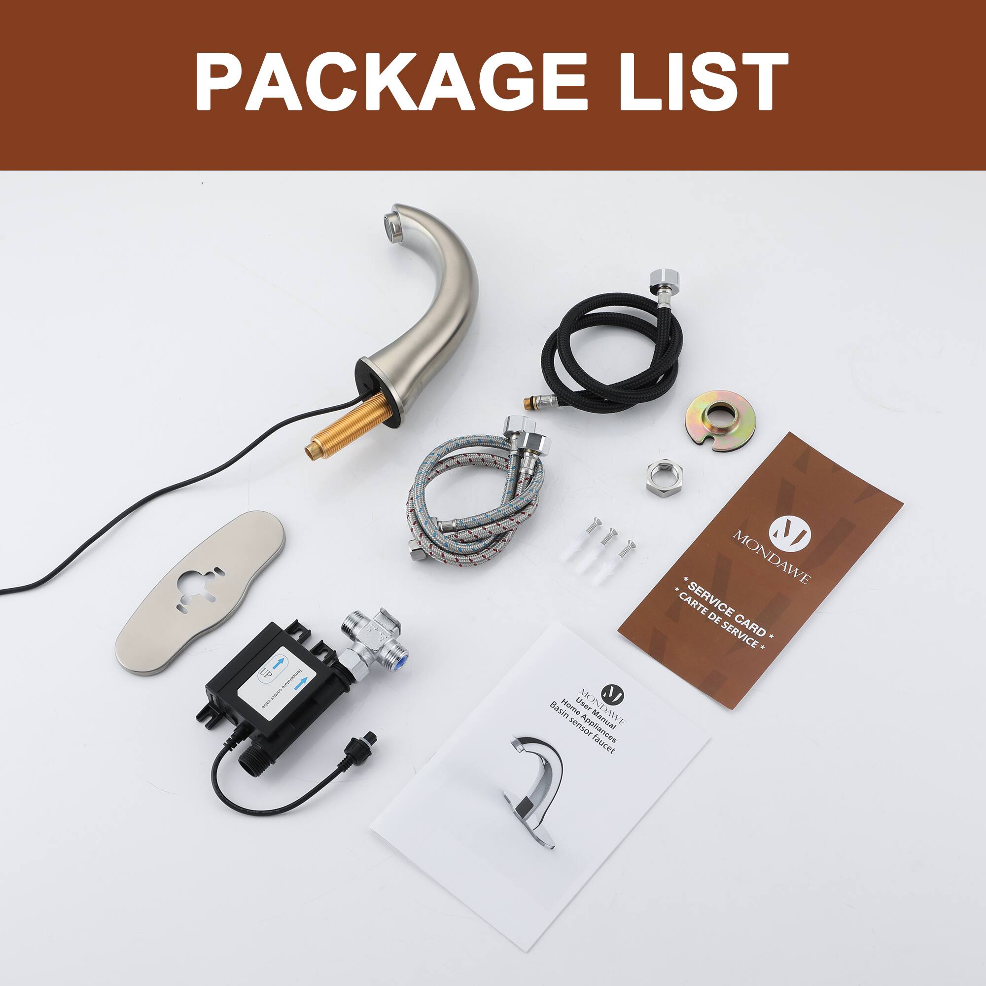 PACKAGE LIST OF 1 M% V Rasin Home Gsel MONTRA sensor Appliances Mansial . faucet MONDAWE CARTE SERVICE DE SERVICE CARD