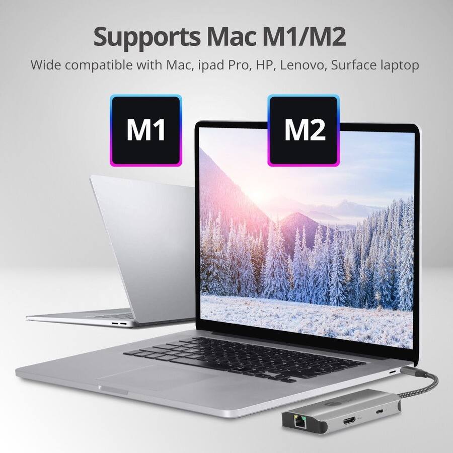 Supports Mac M1/M2  
Wide compatible with Mac, iPad Pro, HP, Lenovo, Surface laptop
