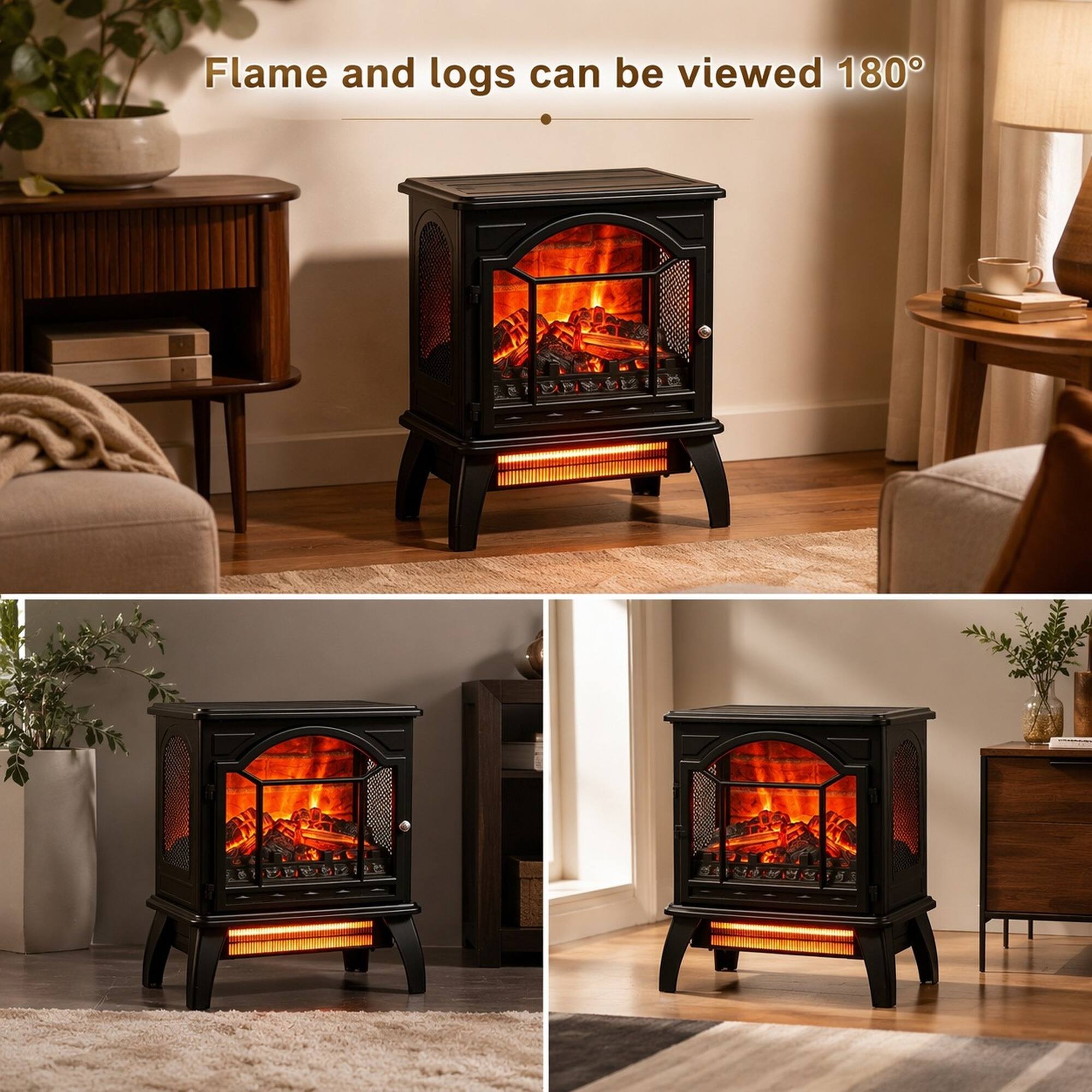 Flame and logs can be viewed 180°