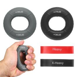 Unique Bargains - Silicone Ring Grip Strength Trainer with Finger Extension Band Forearm Trainer Kit 50-80LB & 4pcs - For Climbing Workout - Grey/Black