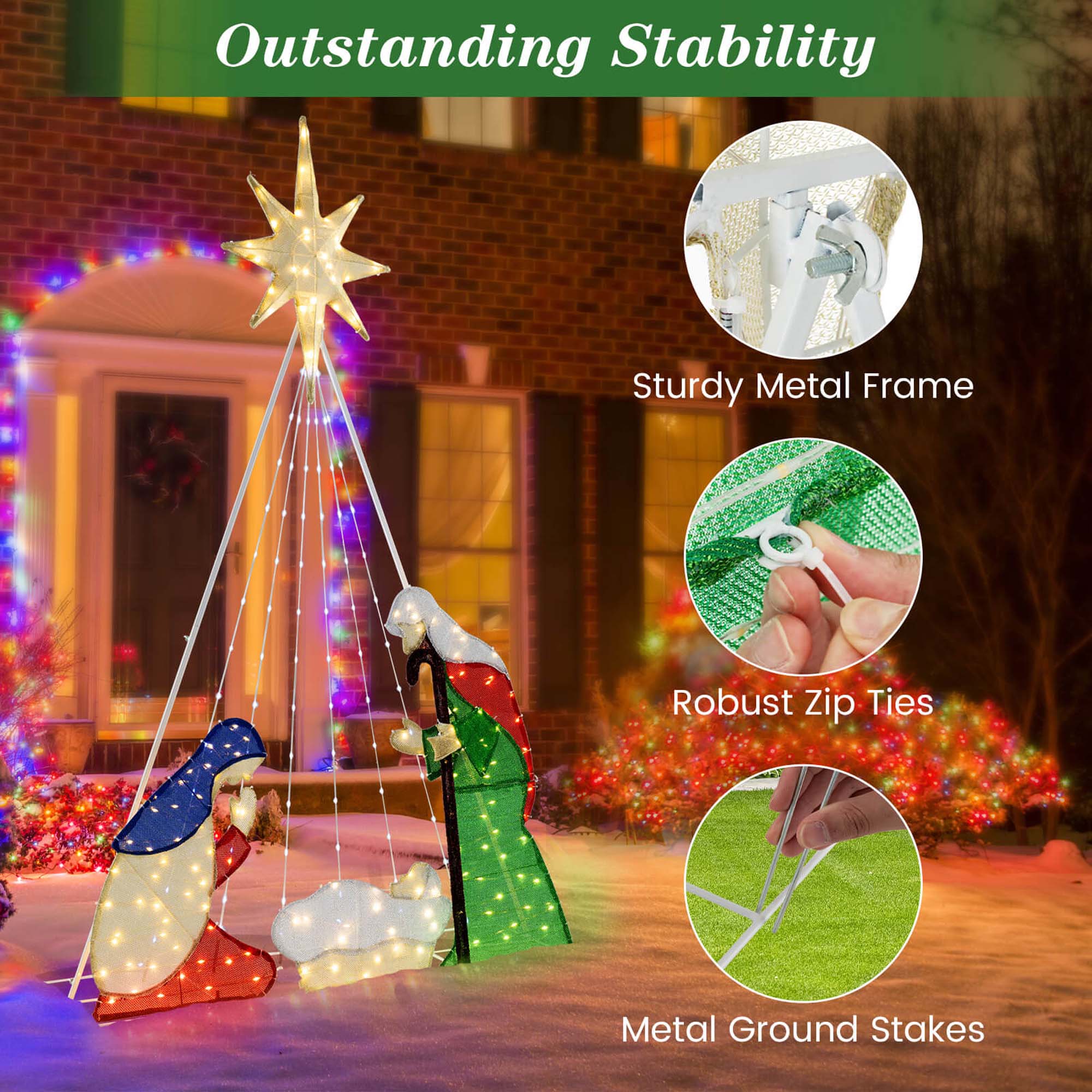 Outstanding Stability

- Sturdy Metal Frame
- Robust Zip Ties
- Metal Ground Stakes