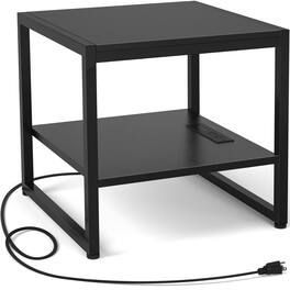 Aheaplus - 20'' Wide End Table with Charging Station, 2-Tier Square Mini Refrigerator Stand for Kitchen/Living Room - Black