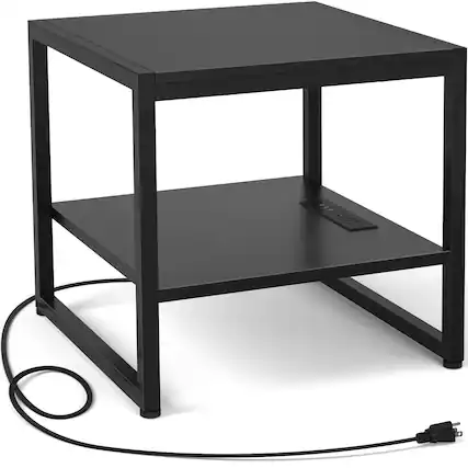 Front. Aheaplus - 20'' Wide End Table with Charging Station, 2-Tier Square Mini Refrigerator Stand for Kitchen/Living Room - Black.