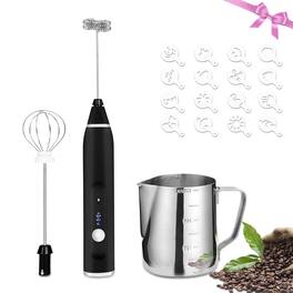 Fitnate - USB Electric Milk Coffee Frother Set With 2 Whisks Heads - Black