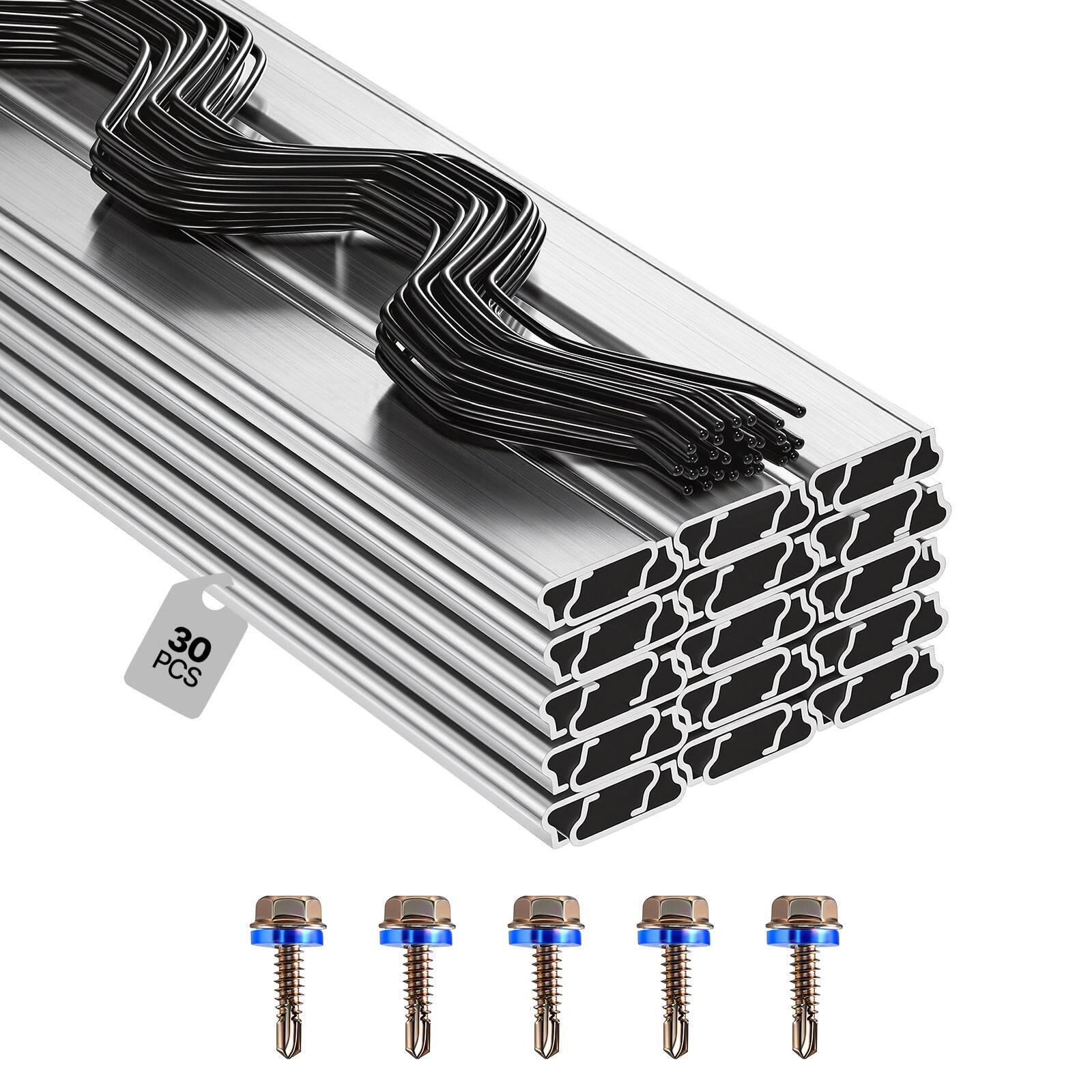 Front. VEVOR - Greenhouse Spring Wire and Lock Channel, 30 Packs 6.56 ft PVC-Coated Wiggle Wire & Aluminum Alloy Channel Bundle Kit - Silver.