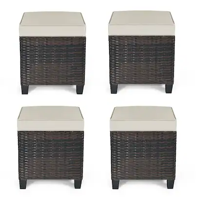 Front. Gymax - Gymax 4PCS Rattan Ottoman Outdoor Patio Furniture Cushioned Footstool Footrest - Blown.