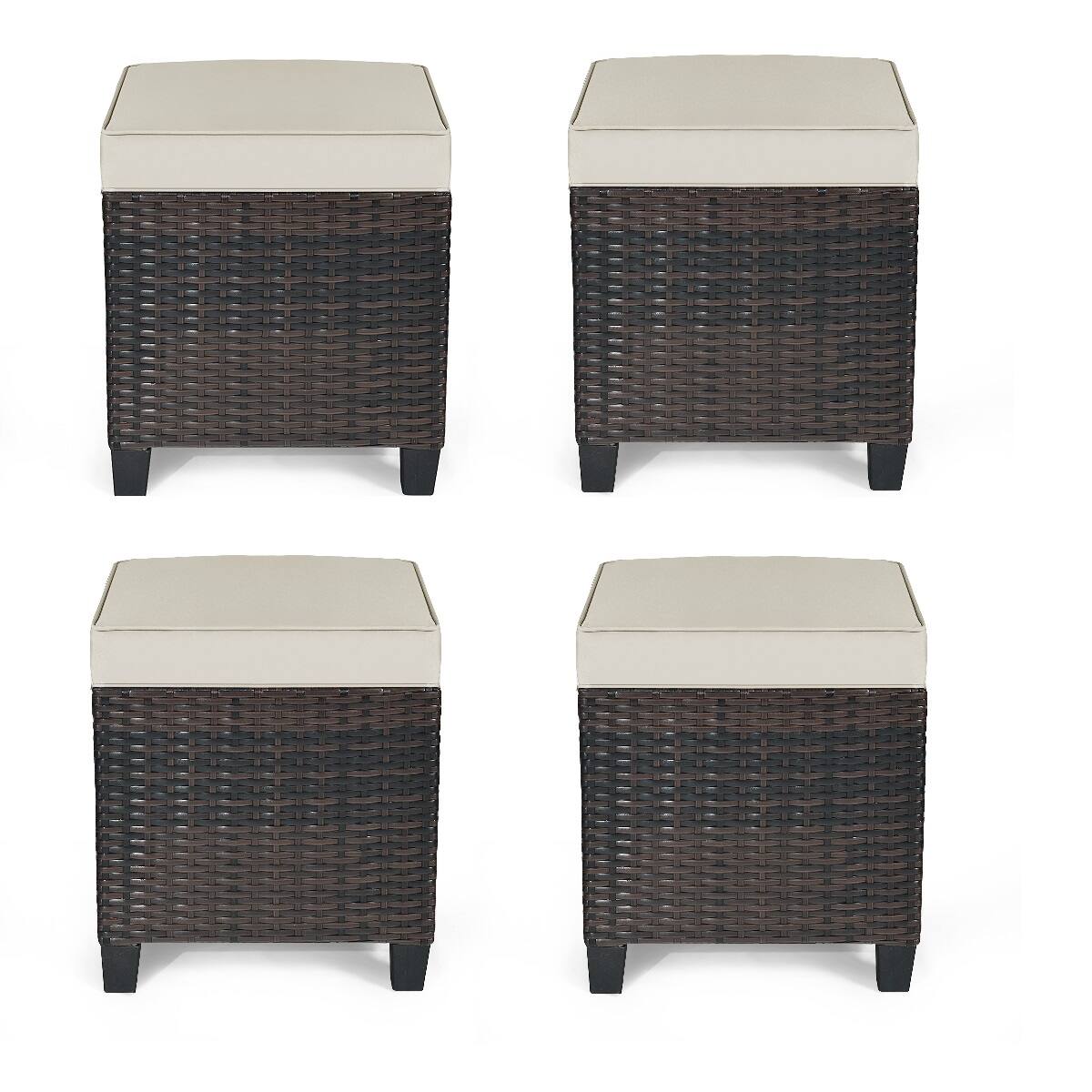 Front. Gymax - Gymax 4PCS Rattan Ottoman Outdoor Patio Furniture Cushioned Footstool Footrest - Blown.