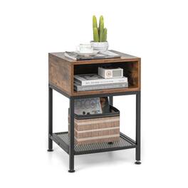 SlickBlue - Industrial Nightstand with Mesh Shelf for Bedroom or Living Room - Brown