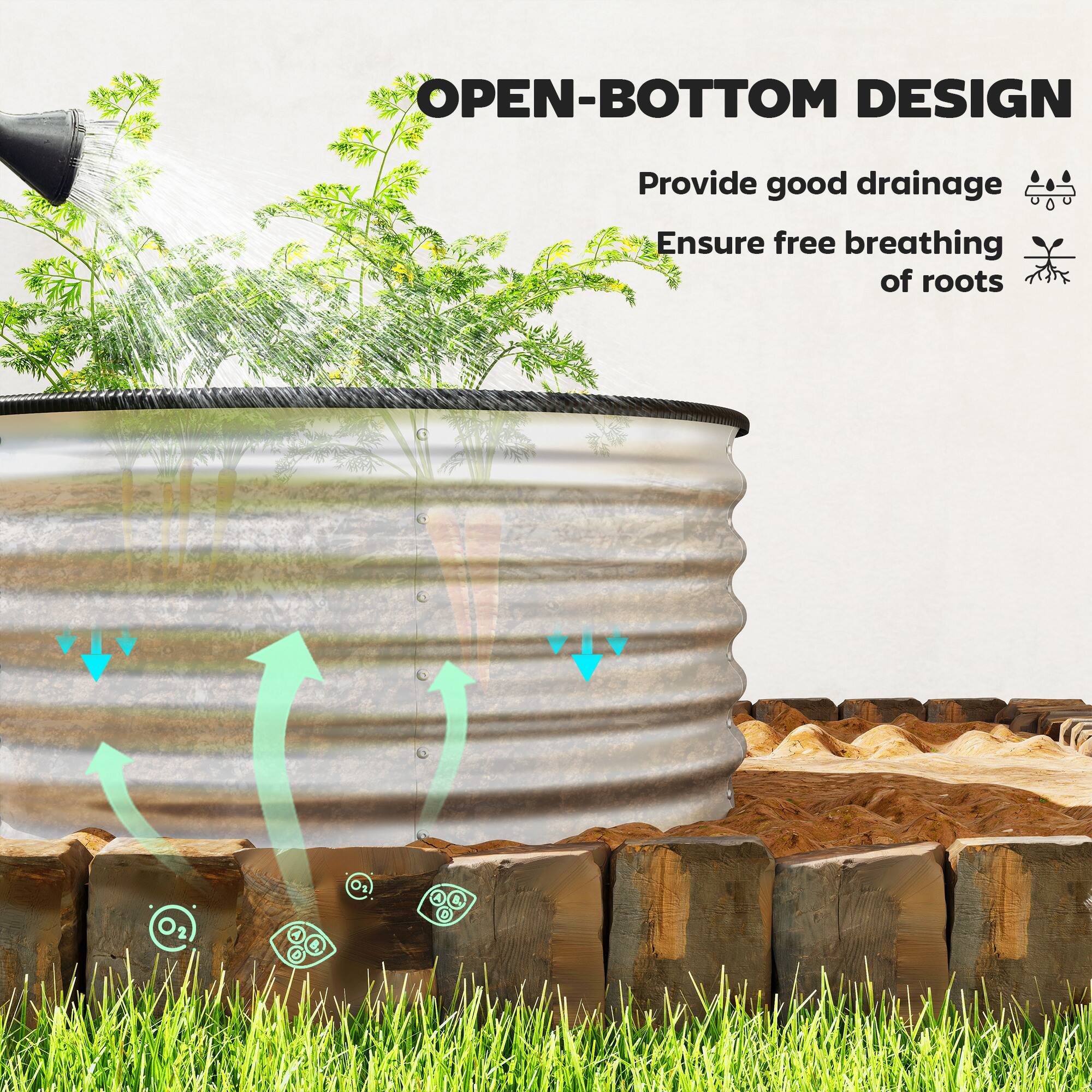 OPEN-BOTTOM DESIGN  
Provide good drainage  
Ensure free breathing of roots