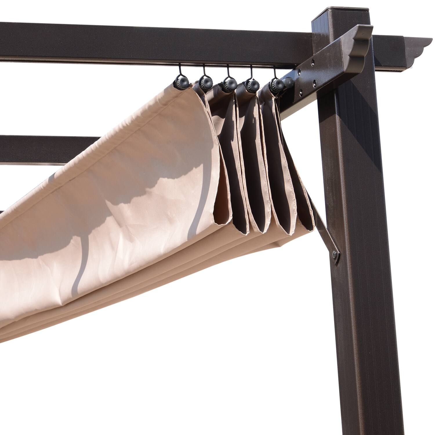 Alt View 7. Outsunny - 10' x 13' Aluminum Patio Pergola with Retractable Pergola Canopy, Backyard Shade Shelter for Porch - Brown.