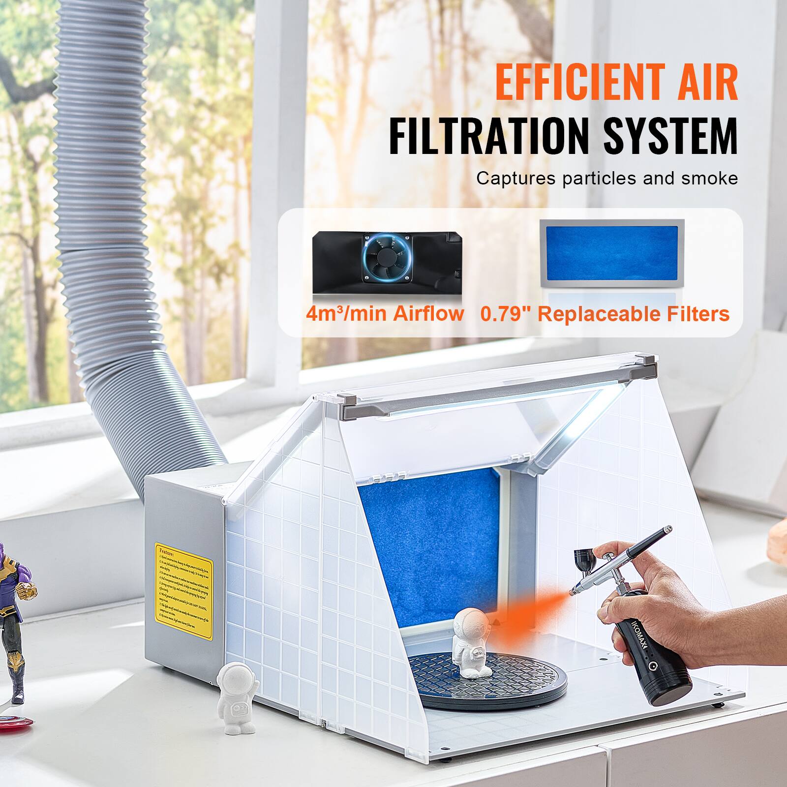 EFFICIENT AIR FILTRATION SYSTEM  
Captures particles and smoke  
4m³/min Airflow  
0.79" Replaceable Filters