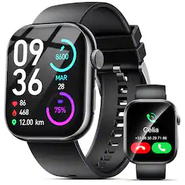 VEAT00L - Unisex Smart Watch | 2.01" HD Touchscreen, Bluetooth Call, IP68 Waterproof, 180+ Sports Modes, iOS/Android - Black - (2025)