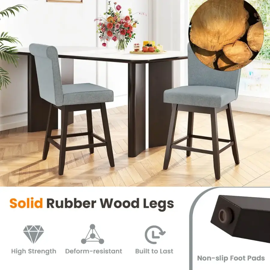 I have grouped the text and corrected it as follows:

"Solid Rubber Wood Legs: High Strength, Deform-resistant, Built to Last, Non-slip Foot Pads."