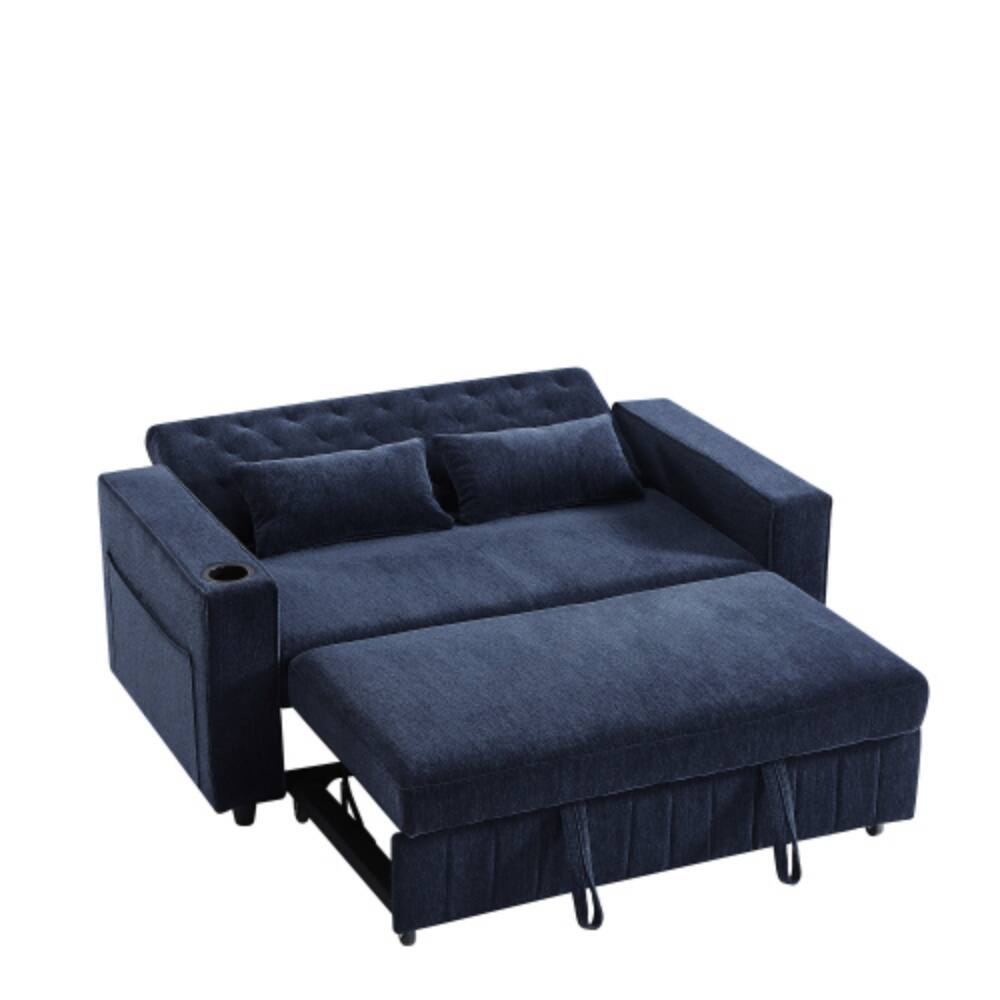 Alt View 2. LUCKY ONE - 61.4" Pull-Out Convertible Loveseat Sofa Bed w/ Adjustable Backrest USB Cup Holders - Blue.