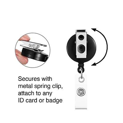 Secures with metal spring clip, attach to any ID card or badge