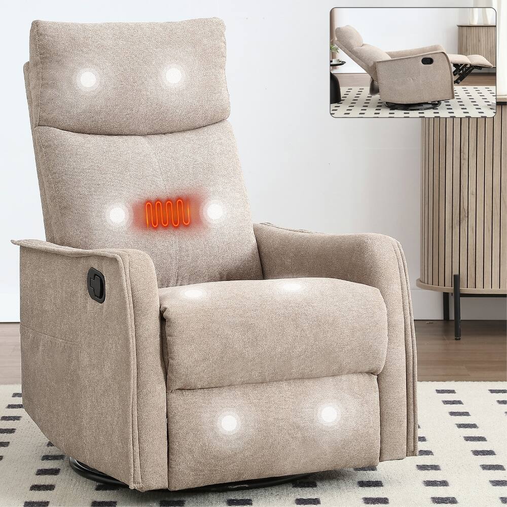 Alt View 9. Ropilly - Ropilly khaki manual recliner chair with heated massage and swivel rocking base - Khaki.