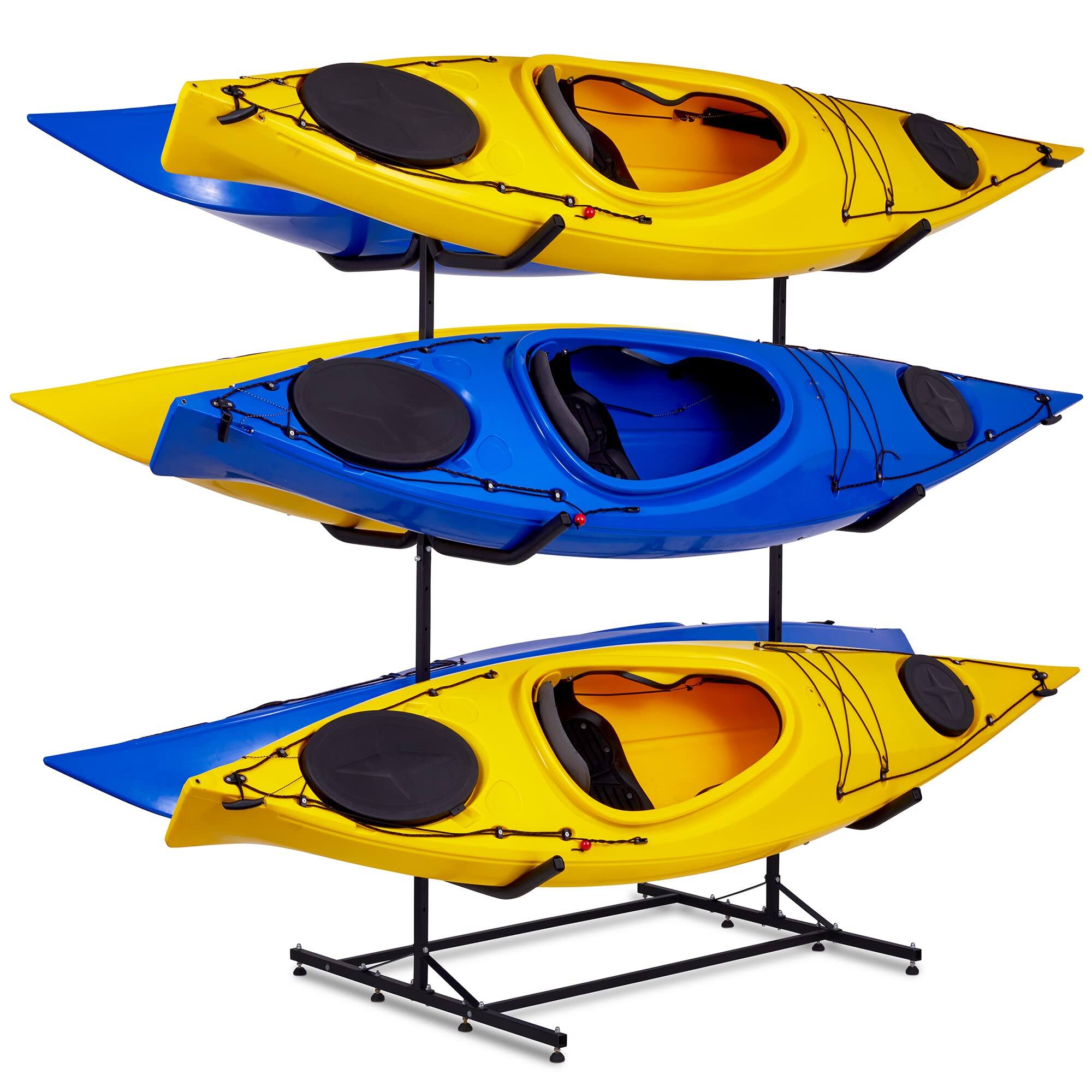 Front. RaxGo - Freestanding 6 Kayak Rack, Heavy Duty Kayak Stand for Indoor, Outdoor, Garage, Shed, or Dock - Black.