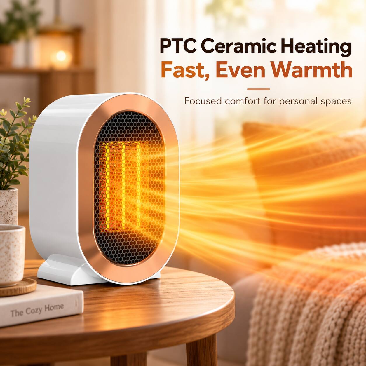 PTC Ceramic Heating  
Fast, Even Warmth  
Focused comfort for personal spaces  
The Cozy Home