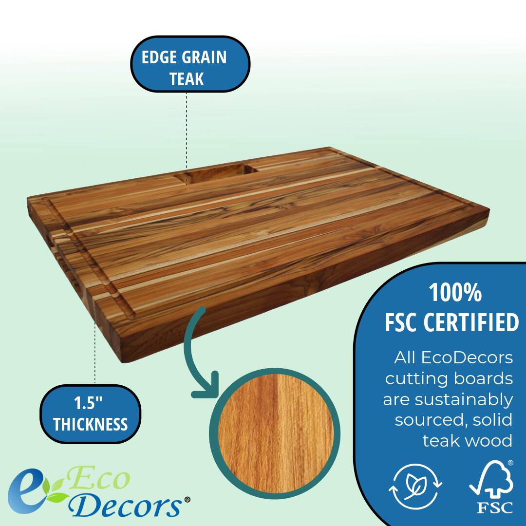 EDGE GRAIN TEAK

1.5" THICKNESS

100% FSC CERTIFIED

All EcoDecors cutting boards are sustainably sourced, solid teak wood

Eco Decors®