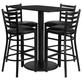 Emma + Oliver - 24"x42" Rectangular Laminate Table Set with 4 Ladder Back Stools - Black Top/Black Vinyl Seat