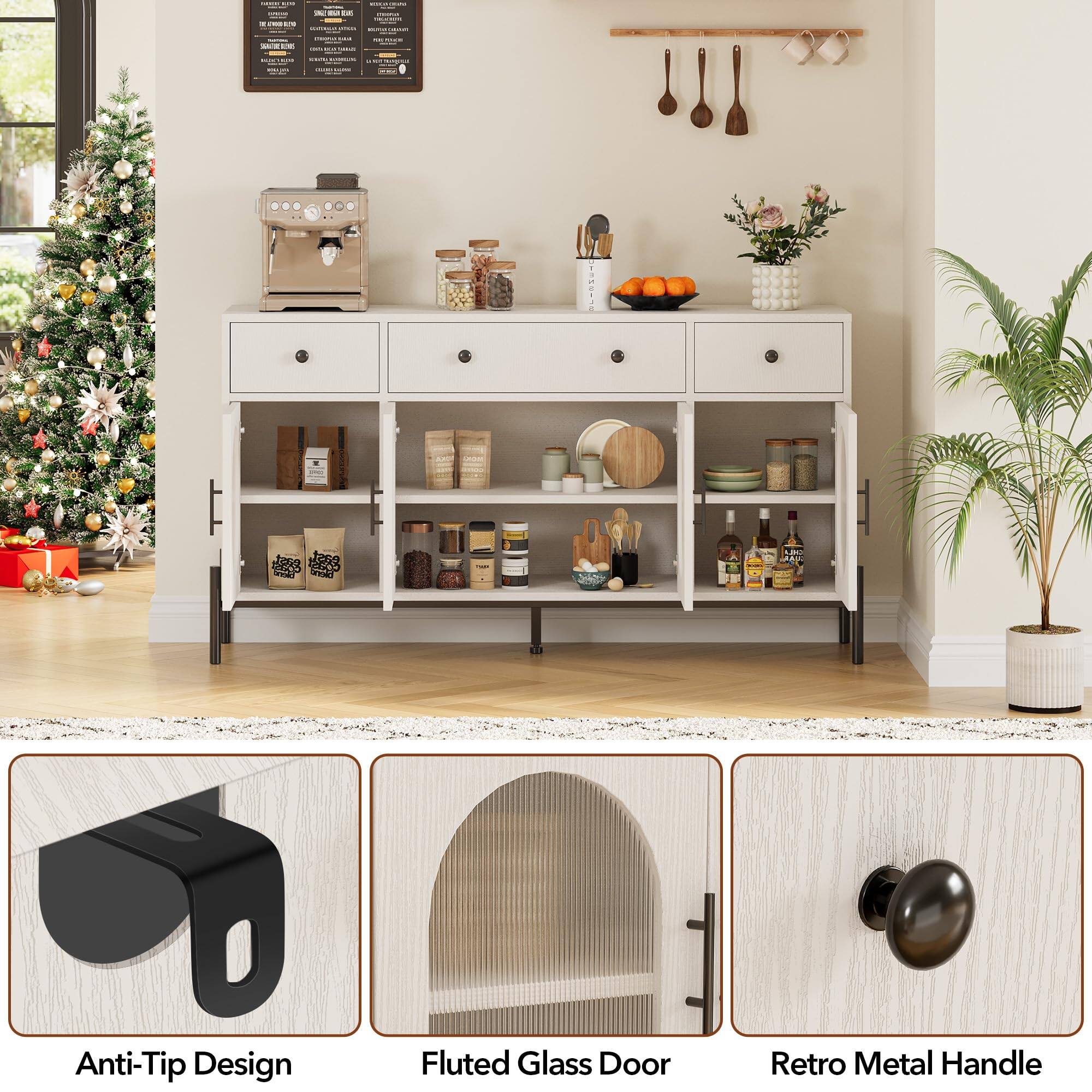 Anti-Tip Design  
Fluted Glass Door  
Retro Metal Handle