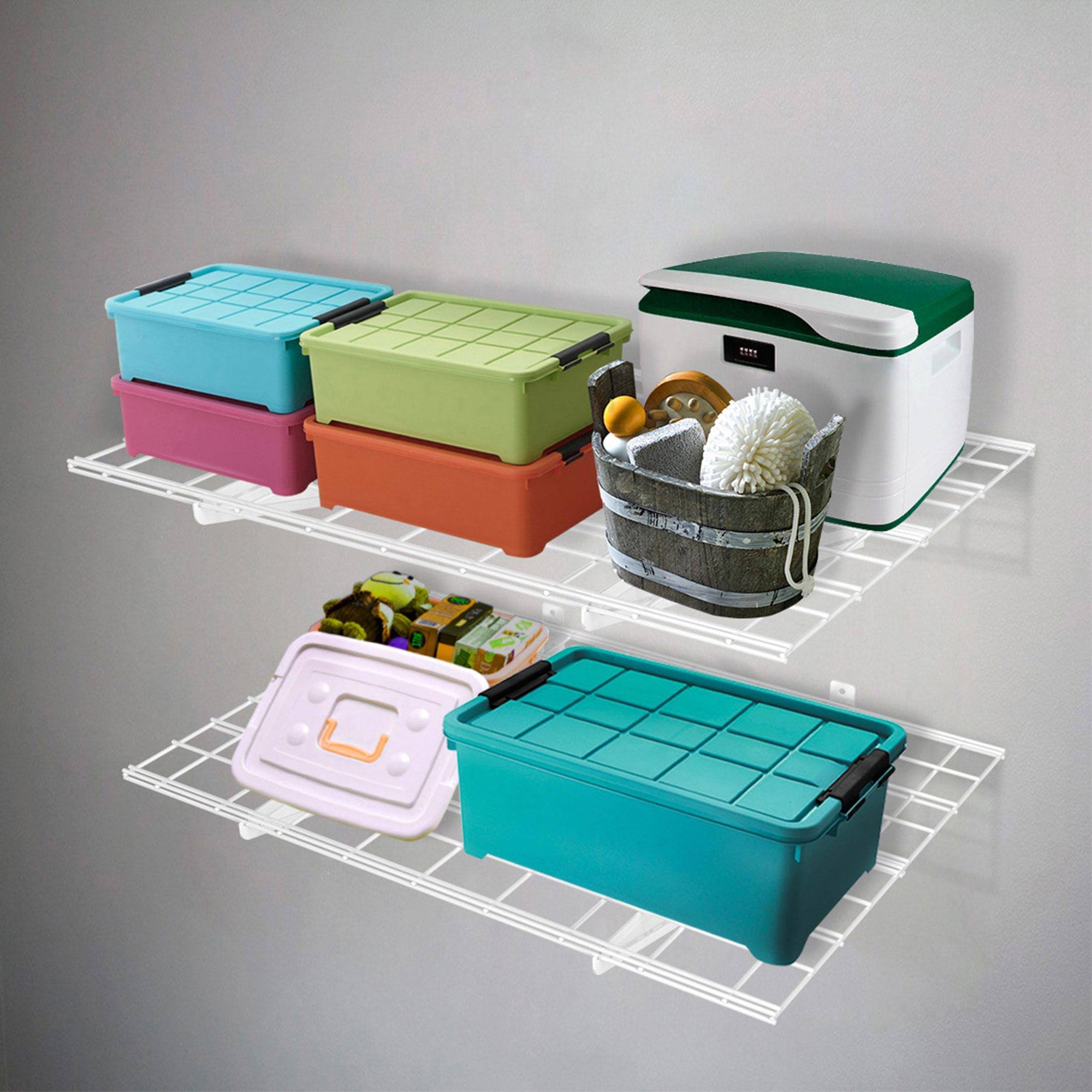 Alt View 3. Fleximounts - 24 in. x 48 in. Steel Garage Wall Shelf with Brackets - White.