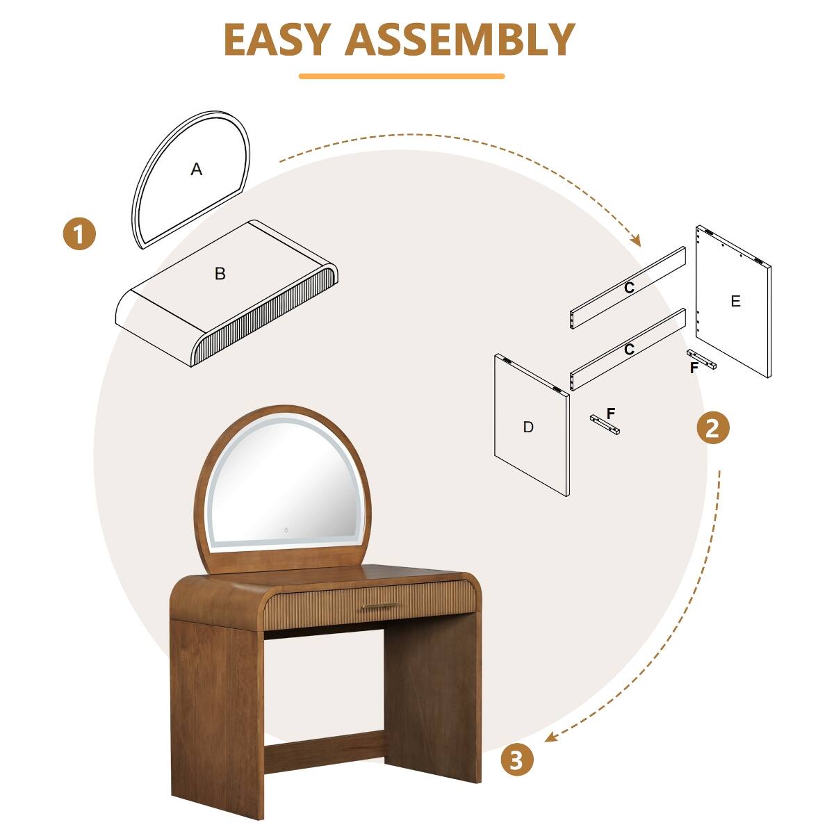 EASY ASSEMBLY

1. A
2. B
3. C
4. D
5. E
6. F