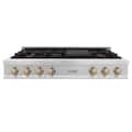ZLINE - Autograph 48 in. Legacy Gas Rangetop with 7 Burners and Porcelain Cooktop in Satin Stainless with Champagne Accents - Satin Stainless Steel