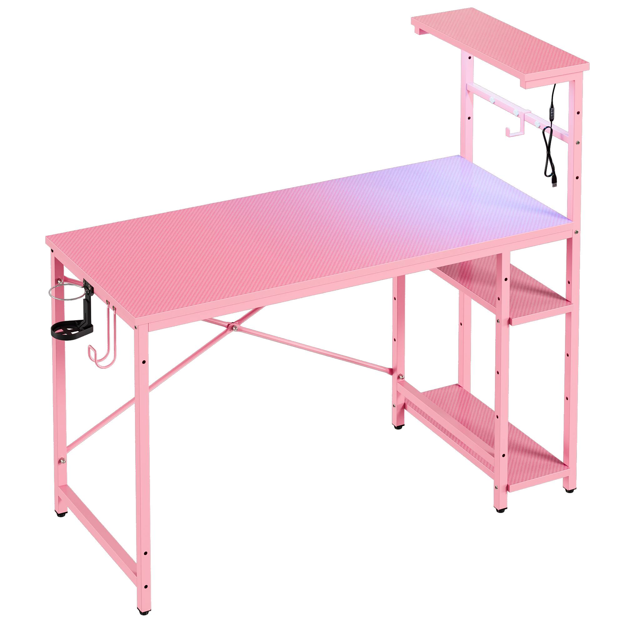Alt View 6. Bestier - 44" RGB Gaming Desk with Reversible 4-Tier Storage and LED Lighting - Pink.