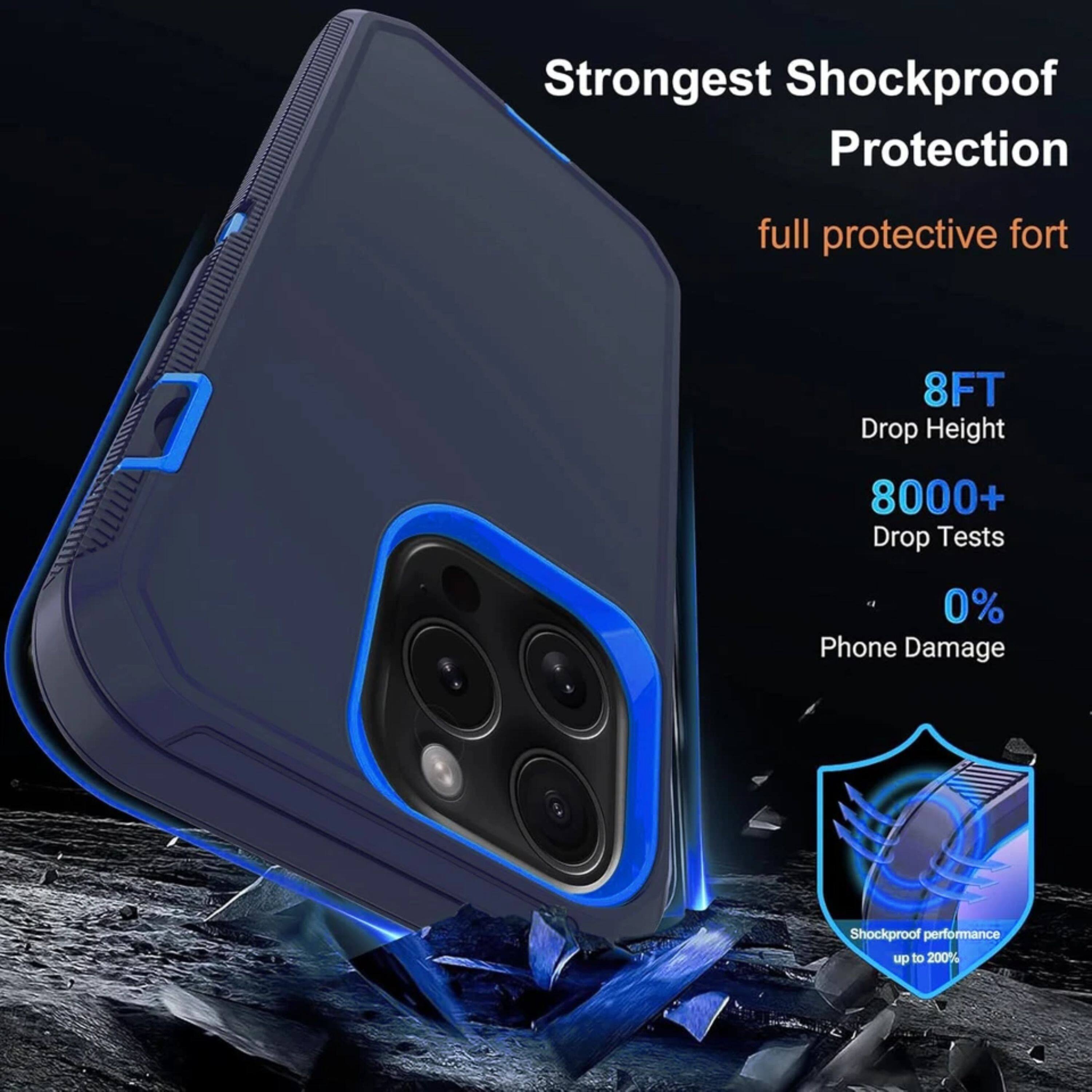 Strongest Shockproof Protection  
full protective fort  
8FT Drop Height  
8000+ Drop Tests  
0% Phone Damage  
Shockproof performance up to 200%