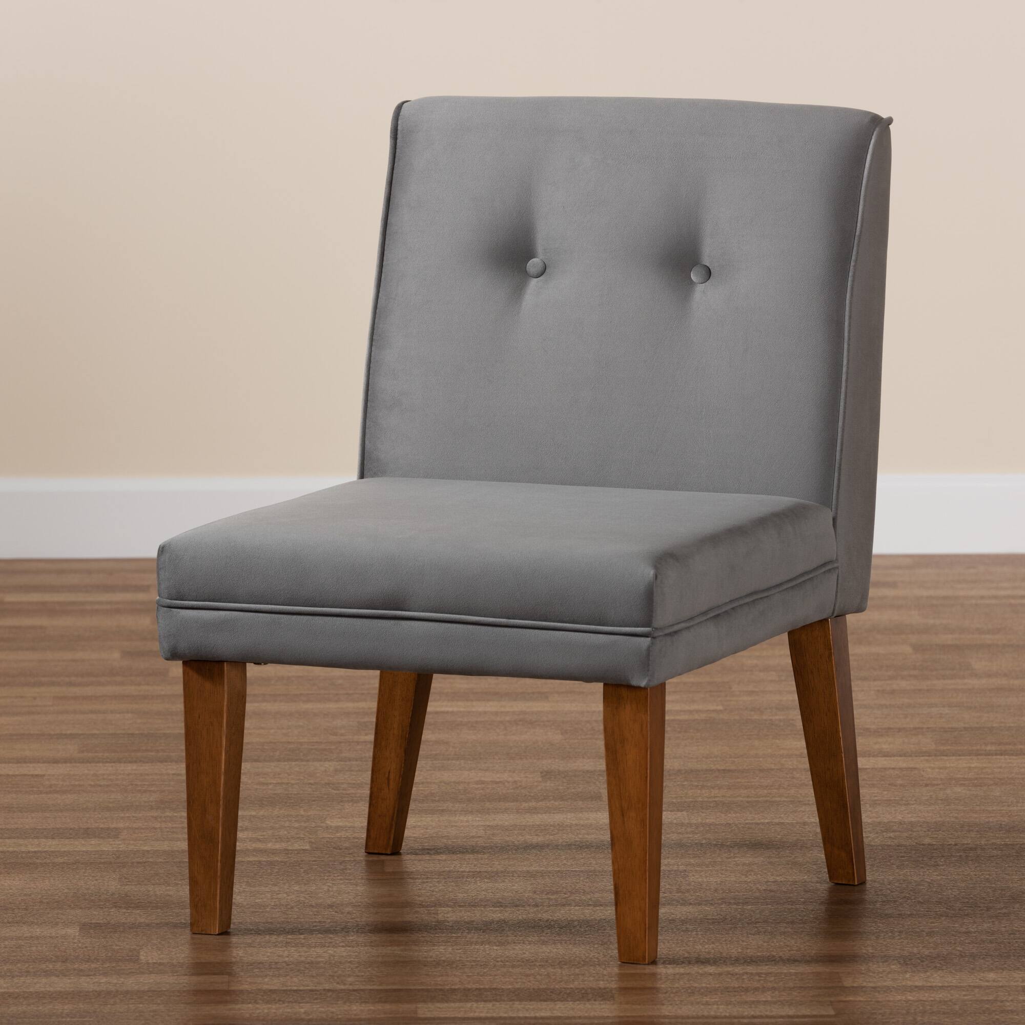 Alt View 5. Baxton Studio - Stewart Mid-Century Modern Velvet Upholstered and Finished Wood Dining Chair - Grey/Walnut Brown.