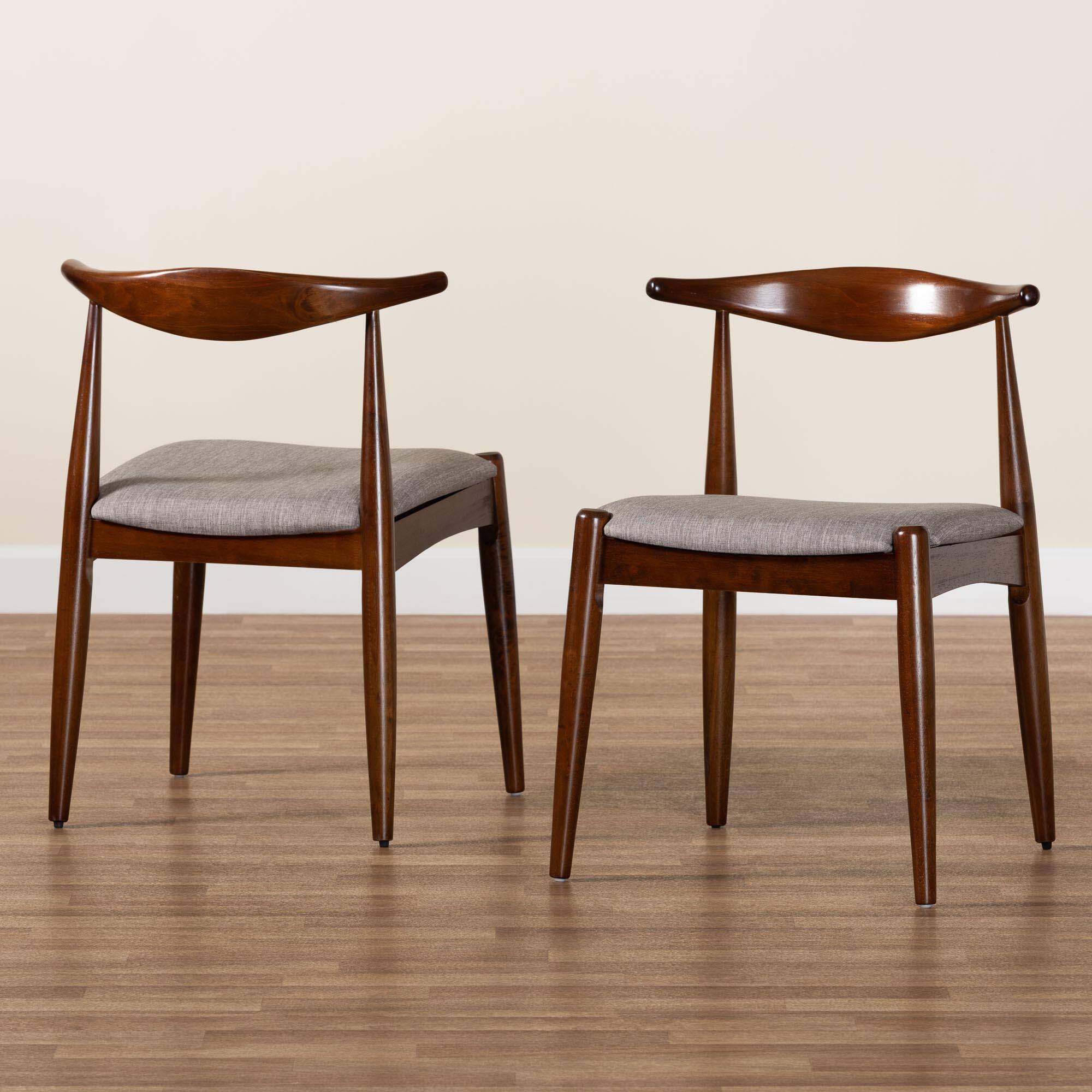 Alt View 4. Baxton Studio - Amato Mid-Century Modern Fabric Upholstered Walnut Finished Wood Dining Chair Set - Light Gray/Walnut.