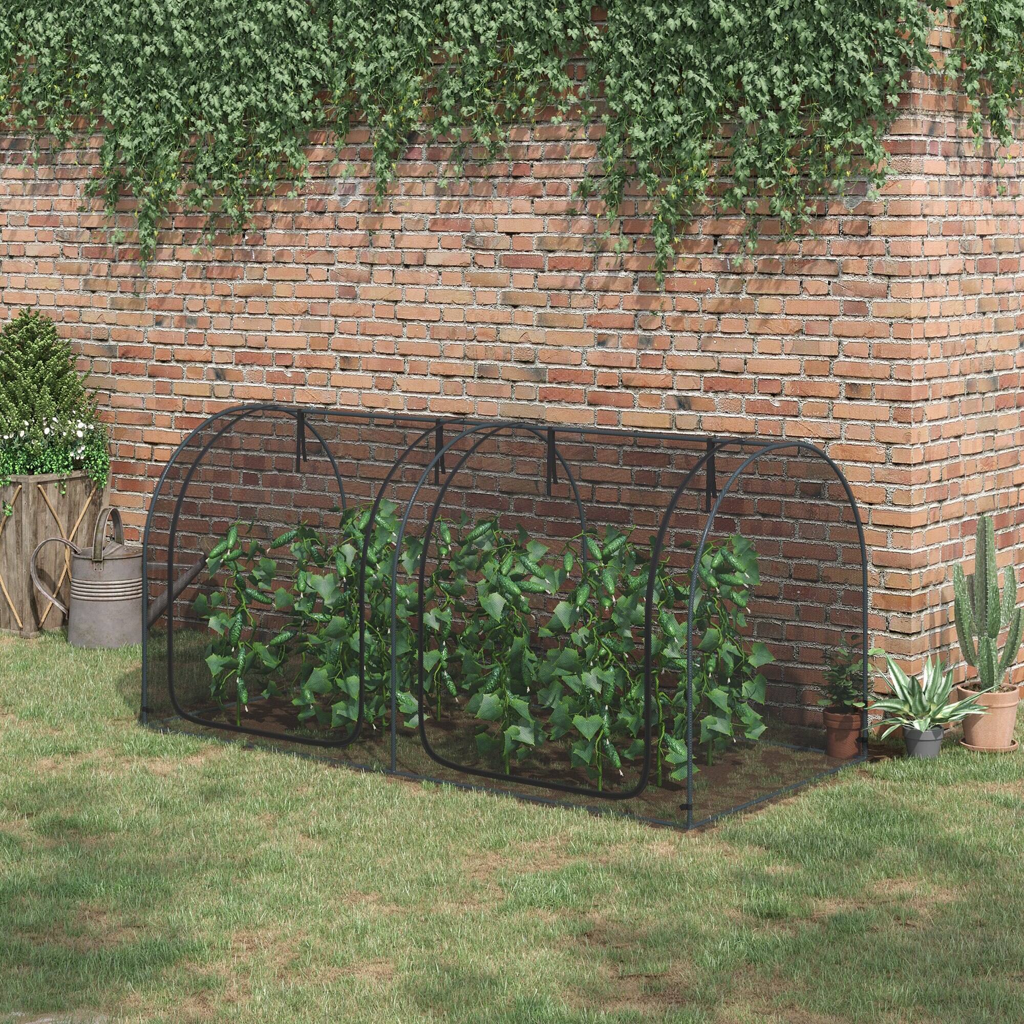 Alt View 1. Outsunny - 8' x 4' Crop Cage, Plant Protection Tent with Two Zippered Doors, Storage Bag and 4 Ground Stakes - Black.