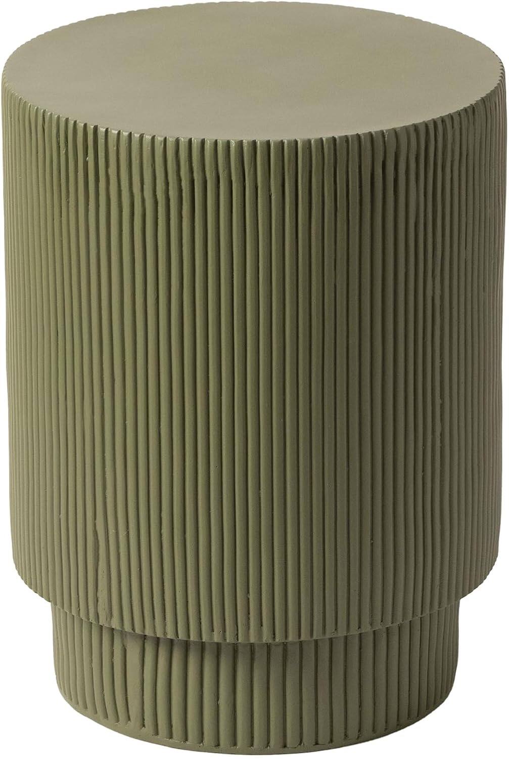 Alt View 2. LeisureMod - Eden Modern Stone Top Round Side Table, Indoor/Outdoor Weather Resistant Accent Table, Fully Assembled - Olive Green.