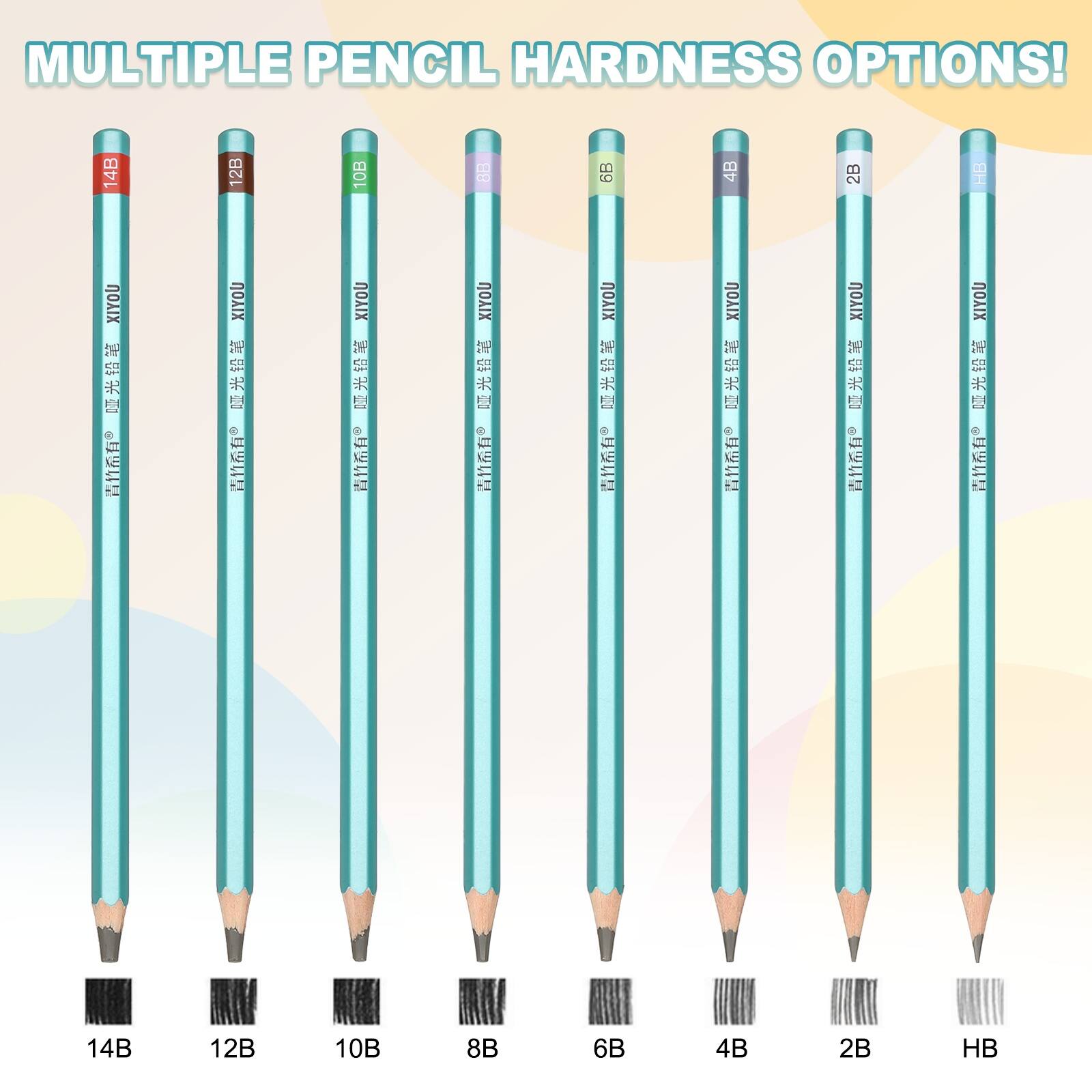 MULTIPLE PENCIL HARDNESS OPTIONS!  
14B 12B 10B 8B 6B 4B 2B HB
