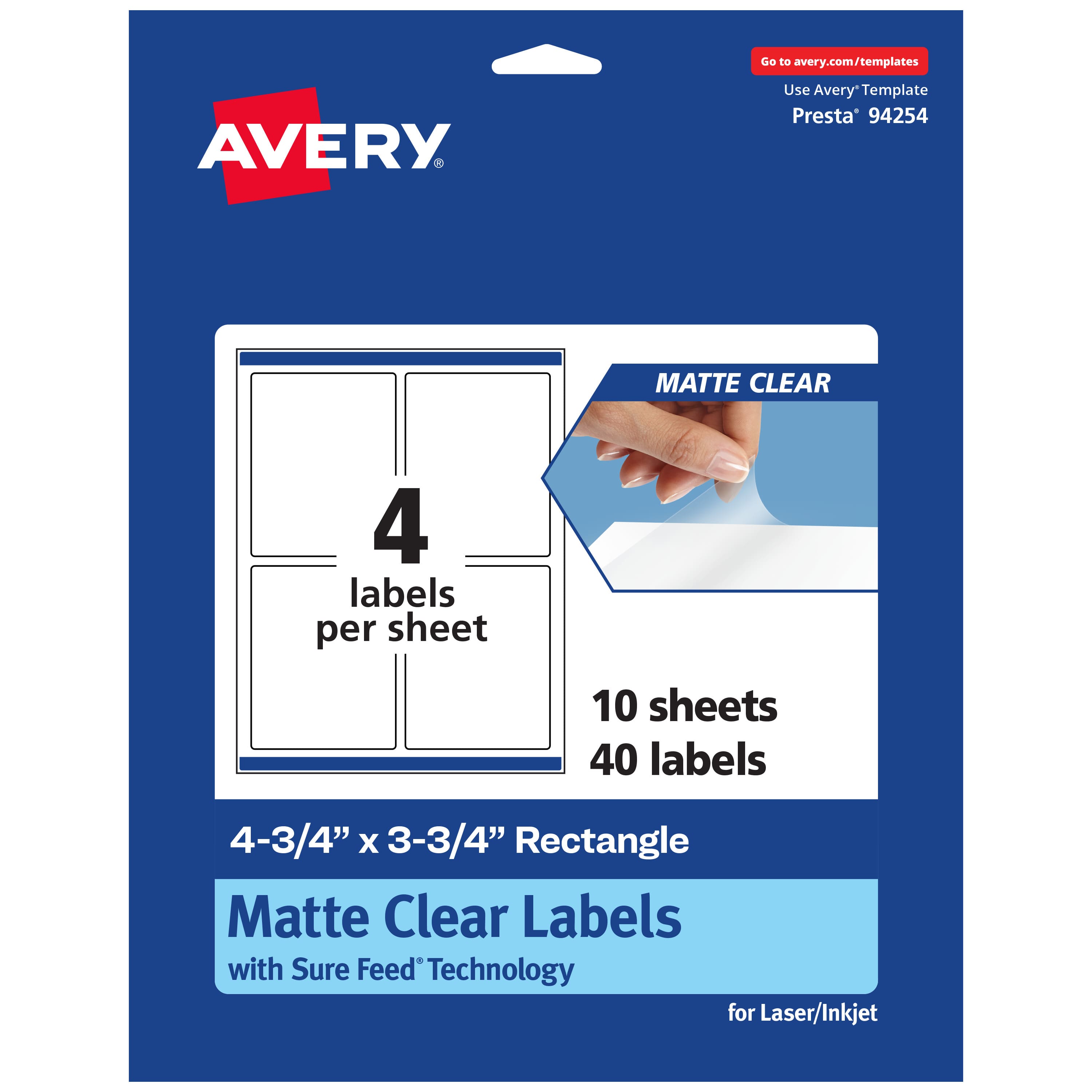 Avery - Matte Rectangle Labels, 4-3/4" x 3-3/4", 40 Total - Clear