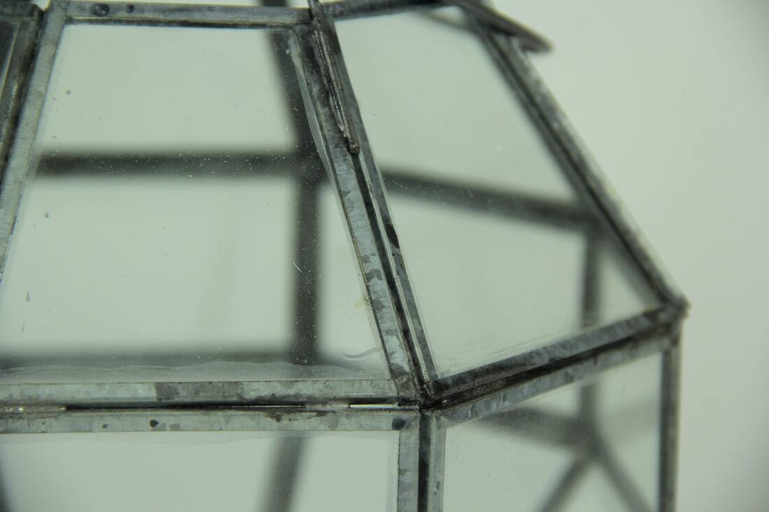 Alt View 2. Audrey's - Metal and Glass Octagon Shape Candle Lantern - Gray.