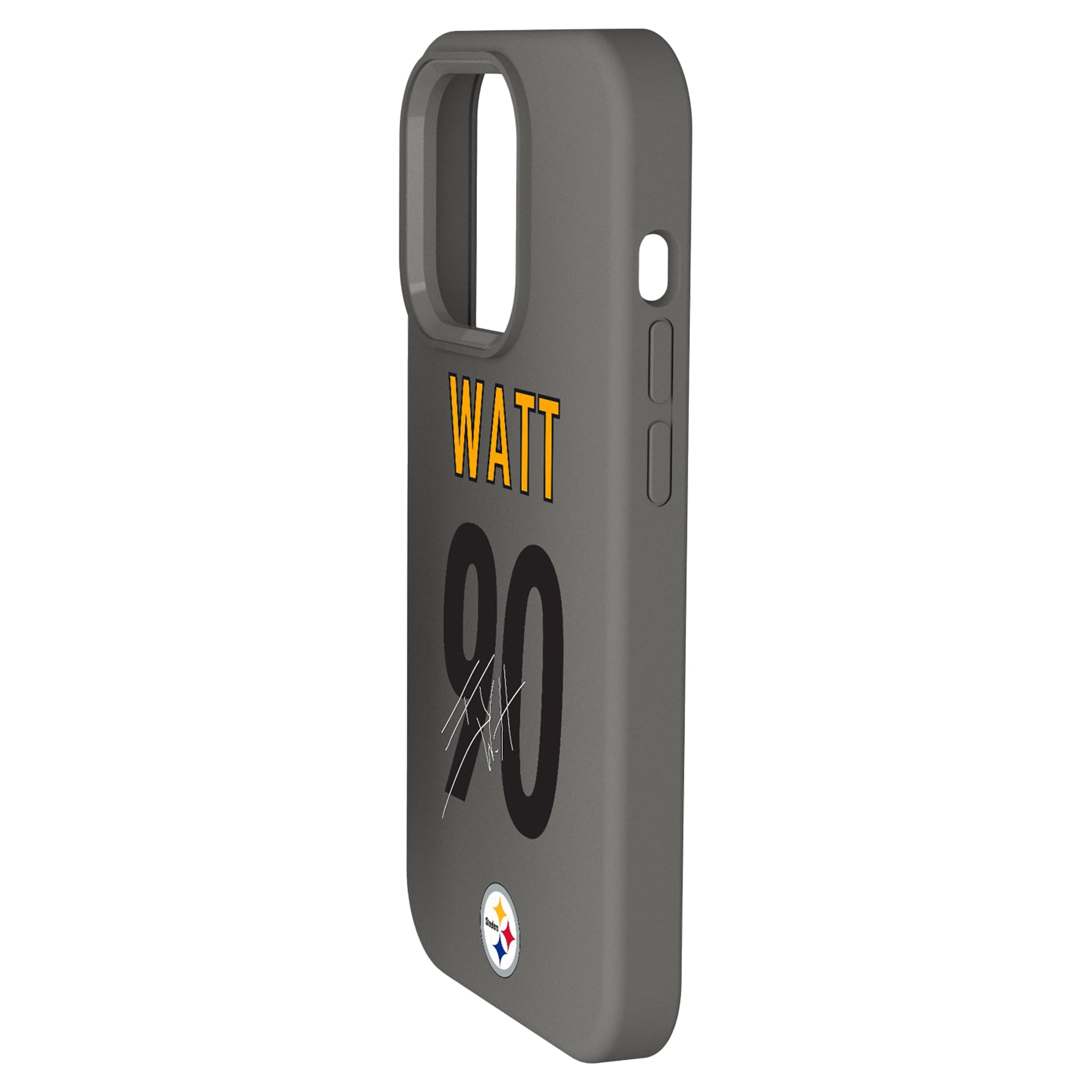 Alt View 1. Keyscaper - T.J. Watt Gray Pittsburgh Steelers Ready Soft Touch iPhone Case - 14 - Gray.