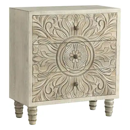 Front. COZAYH - COZAYH Farmhouse 3 Drawer Home Bedroom Dresser with Embossed Flower Motif Front - White.