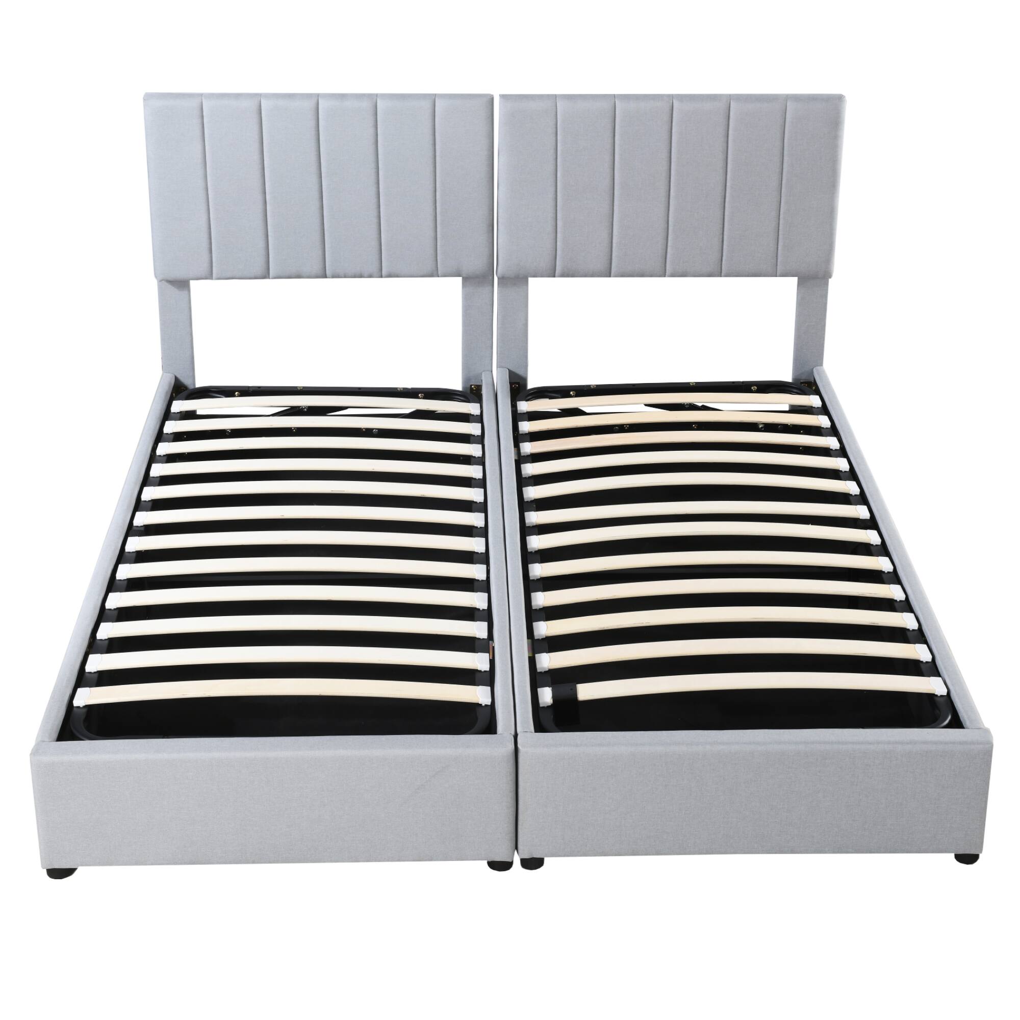 Alt View 7. Tiramisubest - King Size Upholstered Platform Bed with a Hydraulic Storage System, Gray - Gray.