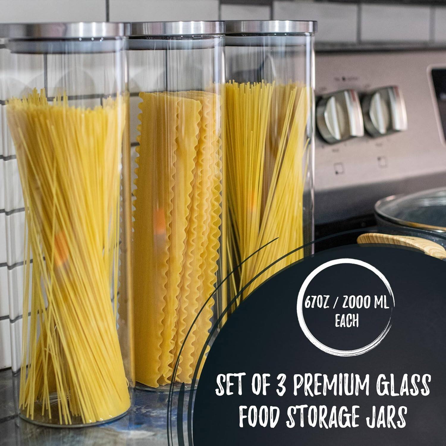 670Z / 2000 ML EACH  
SET OF 3 PREMIUM GLASS FOOD STORAGE JARS
