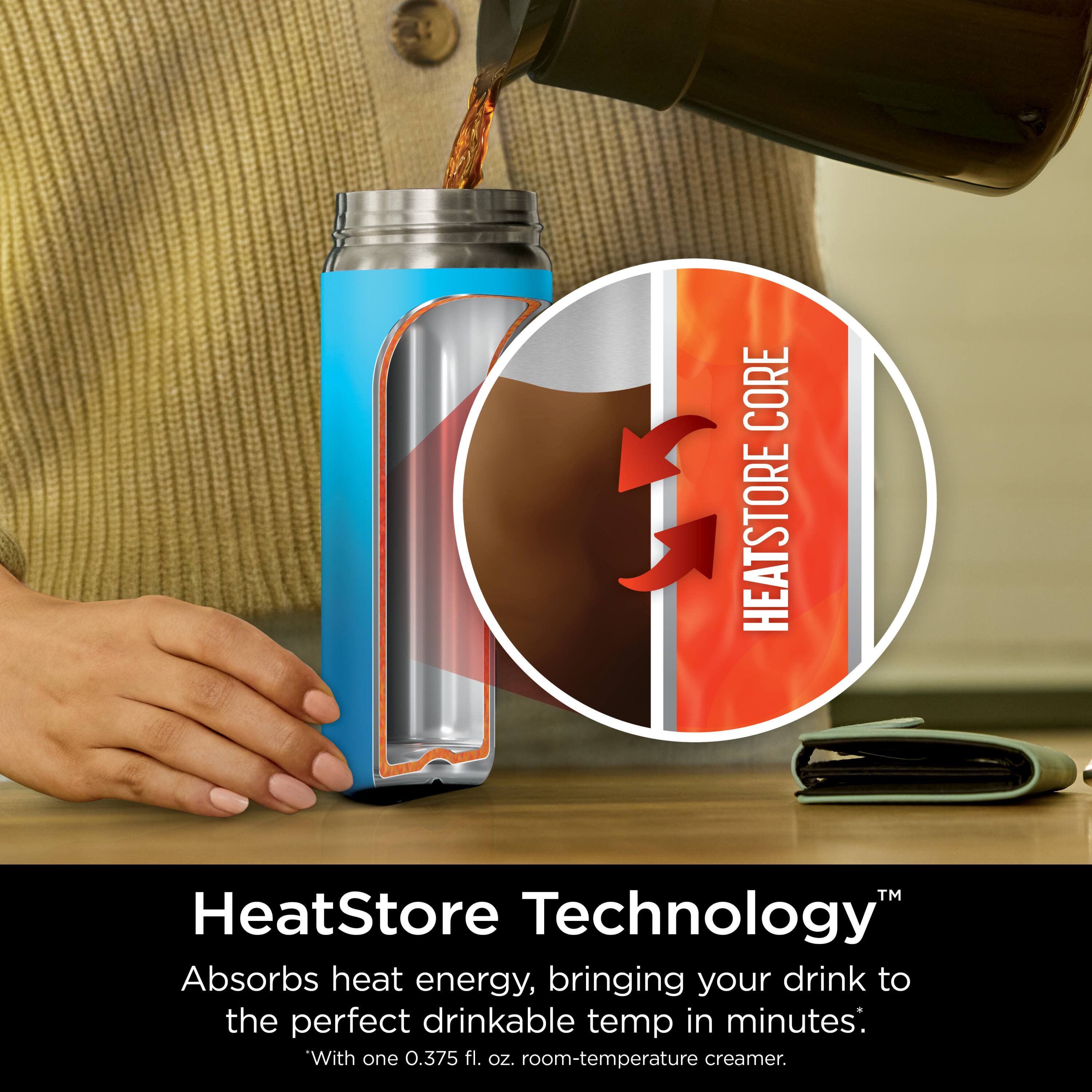 HeatStore Technology™  
Absorbs heat energy, bringing your drink to the perfect drinkable temp in minutes*  
"With one 0.375 fl. oz. room-temperature creamer.  

HeatStore Core"