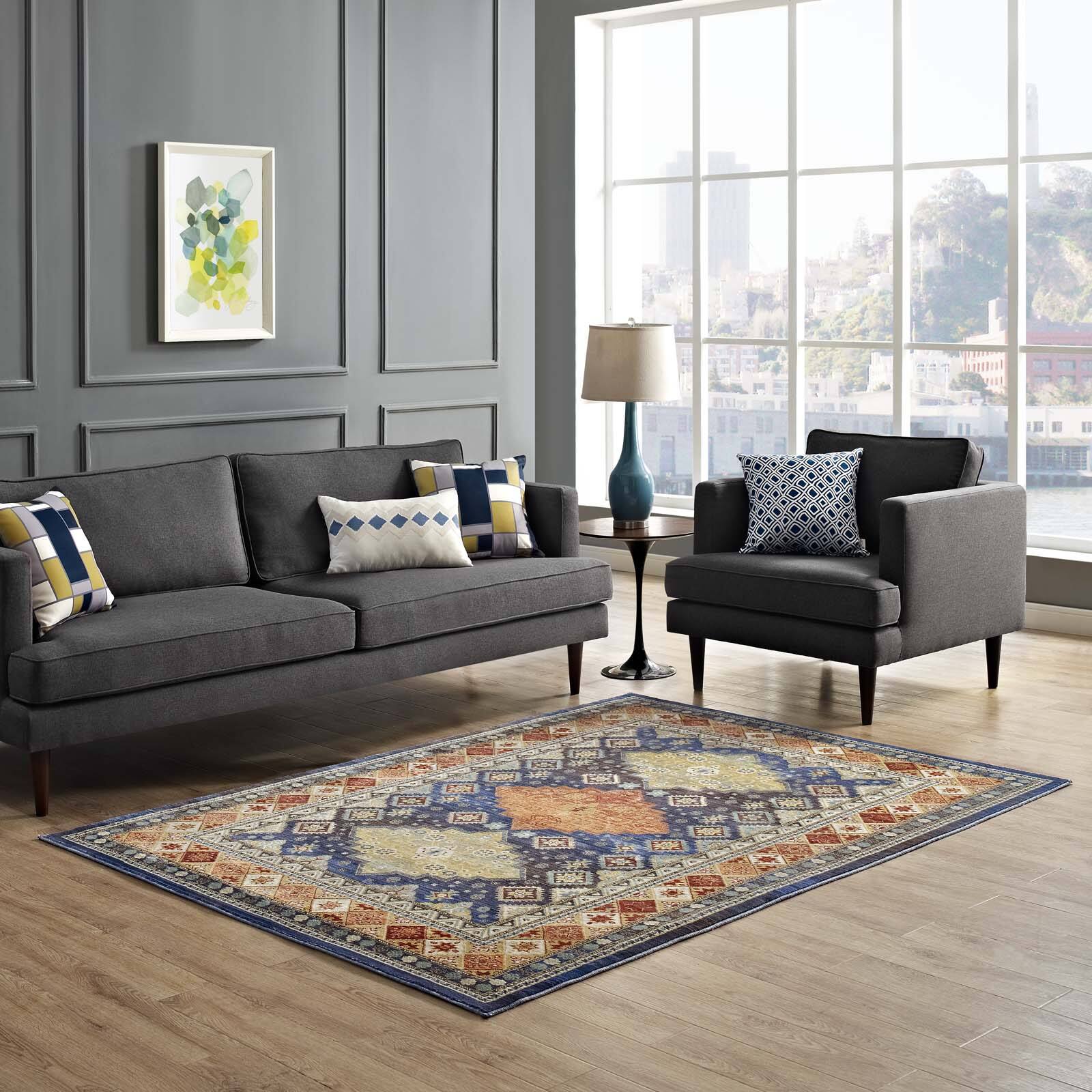 Front. Modway - Atzi Distressed Southwestern Diamond Floral Area Rug - Multicolored.